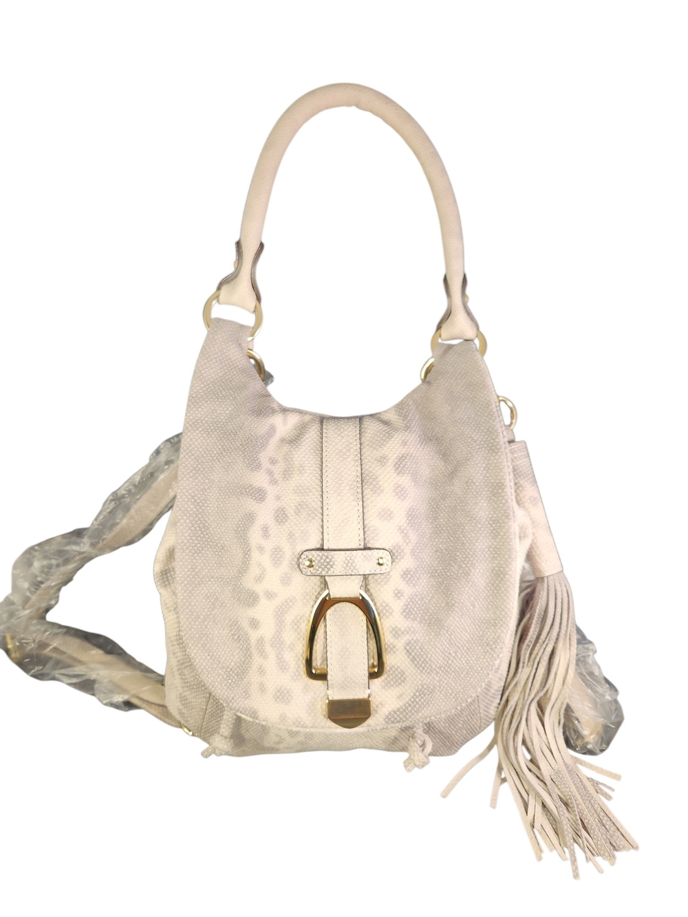 GILI Women’s Cream Hobo Bag with Fringe and Gold Hardware CONVERTIBLE BACKPACK